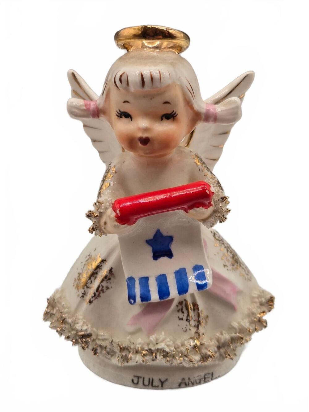 Napco Vintage July birthday Girl spaghetti Angel S1367 Patriotic Figurine